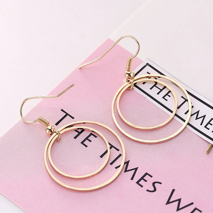 

Extremely Simple Style Concise Personality Metal Double-deck Small Circle Earrings for women silver 925 jewelry CHA804 erd boho