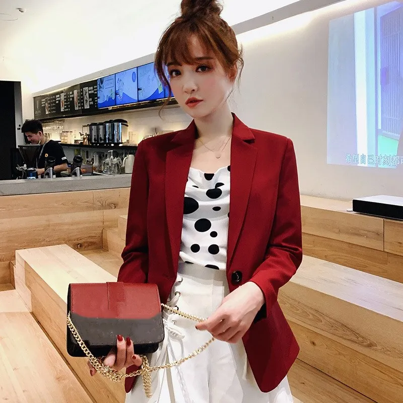 Red Pink One Button Ladies Blazers Women Spring Women Suit Jacket Blazer Female Office Tops Coats