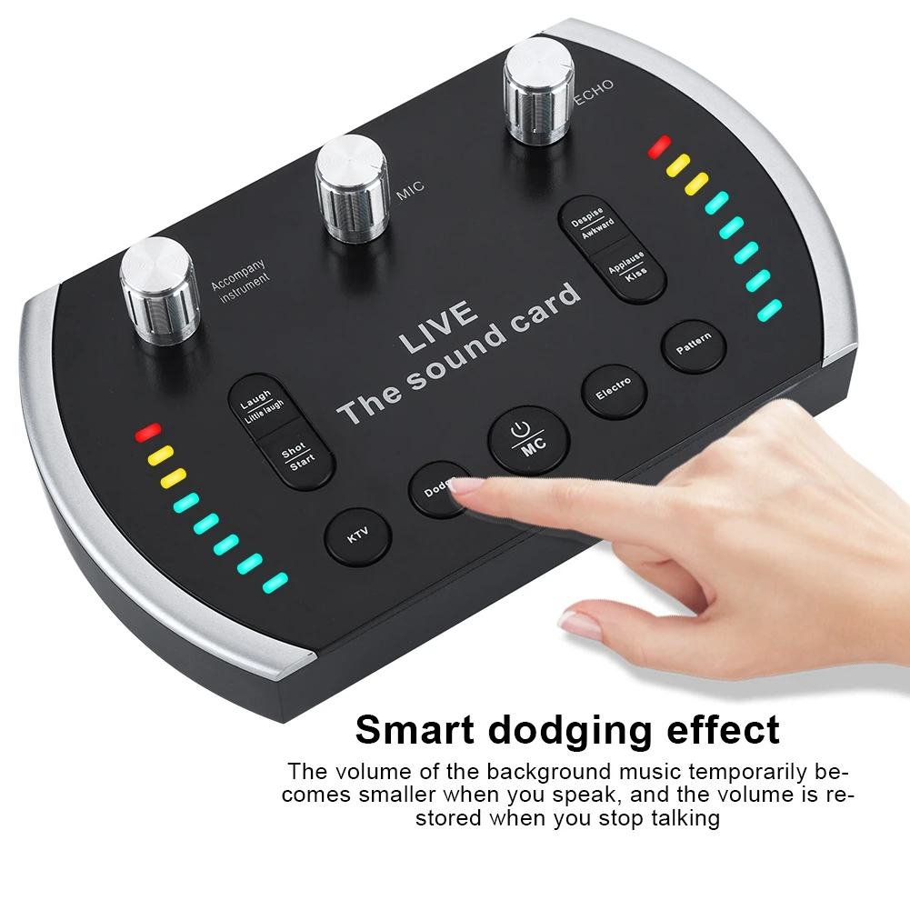 

Intelligent Voice Control Colorful Light Voice Changer Live Sound Card Microphone sound card speaker