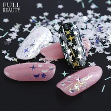 Смешанный Блеск Звезда Луна голографические Блестки для ногтей блестки хлопья лазер синий гель зеркало ломтик блестка 3D маникюр Дизайн ногтей CH779