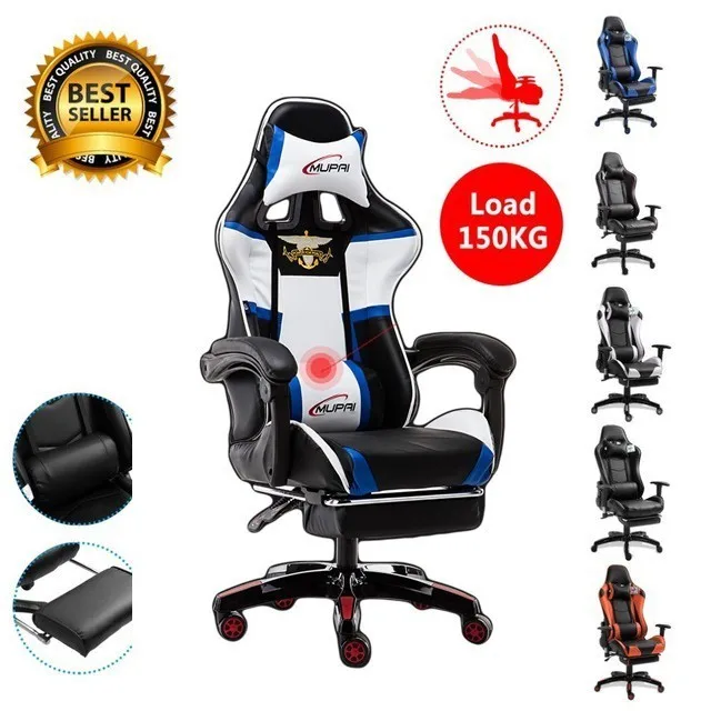 

EU Massage Reclining Racing Chair Comfortable Computer Office Chair 360 Degree Revolving Gaming Recliner Armchair With Footrest