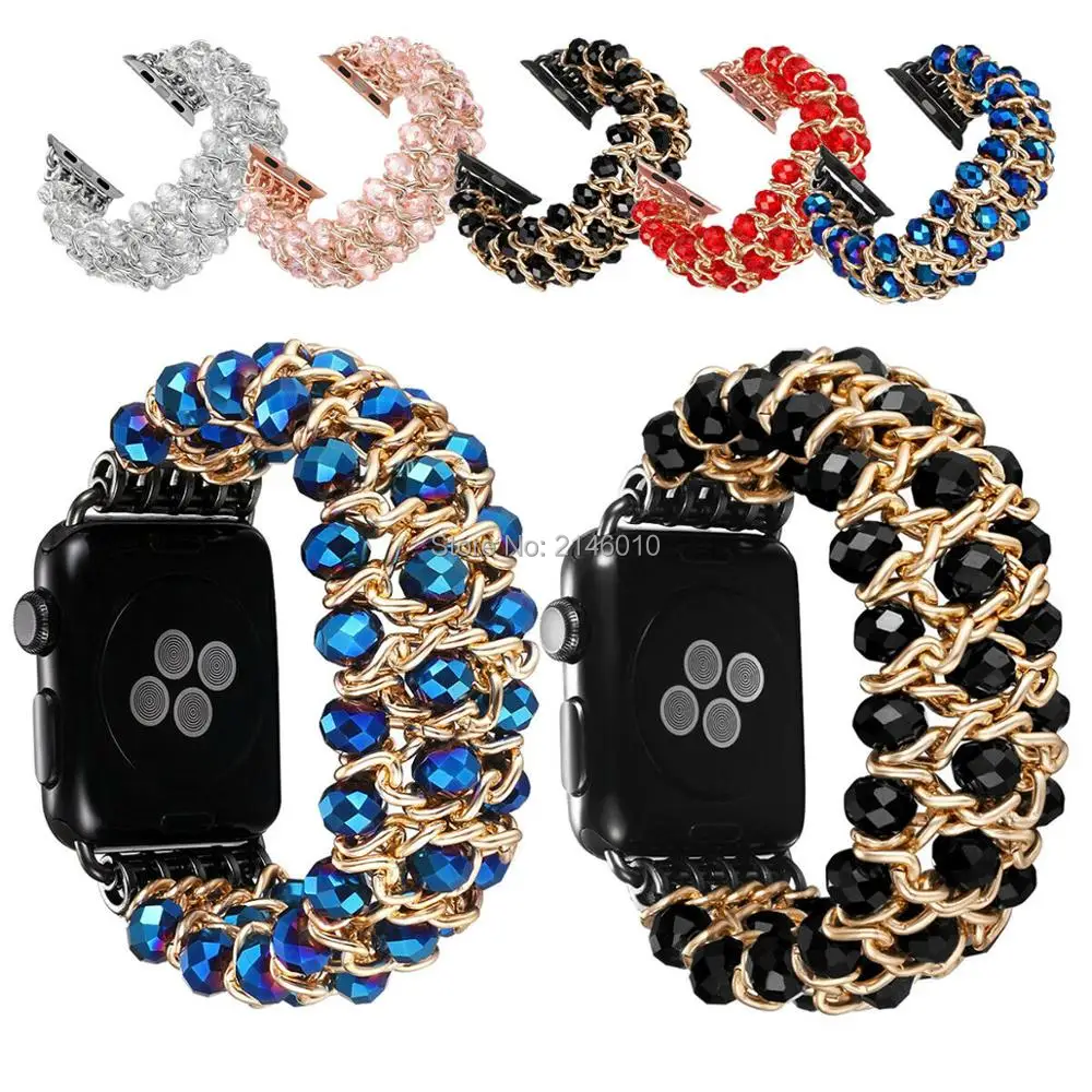 Skup Mieniąca się perła koraliki pasek bransoletka zespół kamień do zegarka Apple Watch Series 4 3 2 1 40MM 44MM 38MM 42MM zegarki damskie męskie pasek