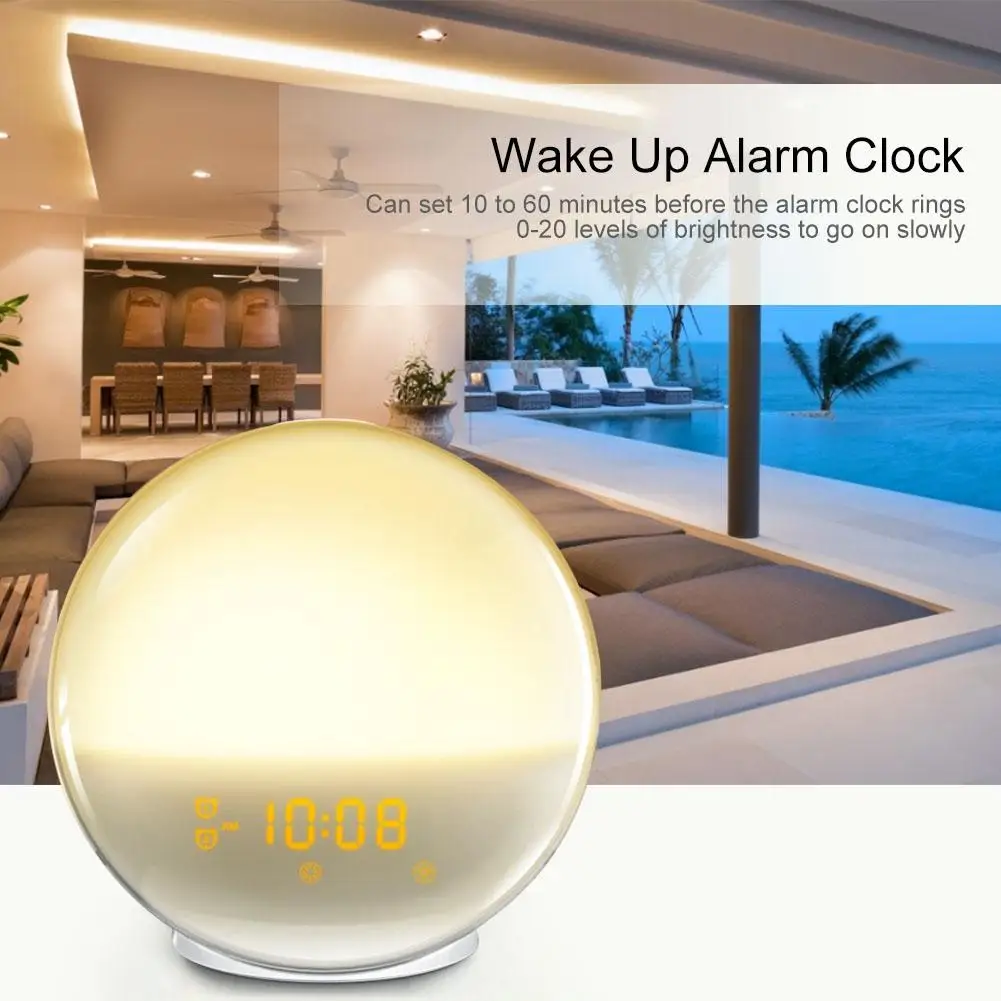 

New Wake Up Alarm Light Dawn Clock/Sunset Digital with FM Radio Touch Control Function (US Plug)