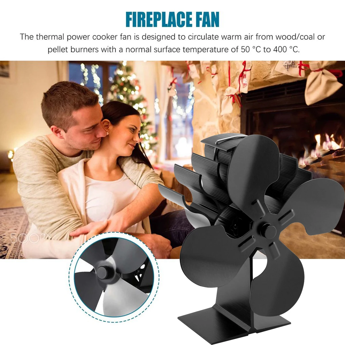 

1PC Black Anodized Aluminum Eco Friendly Heat Powered Stove Fan Fireplace Accessories For Wood/Log Burner/Fireplace