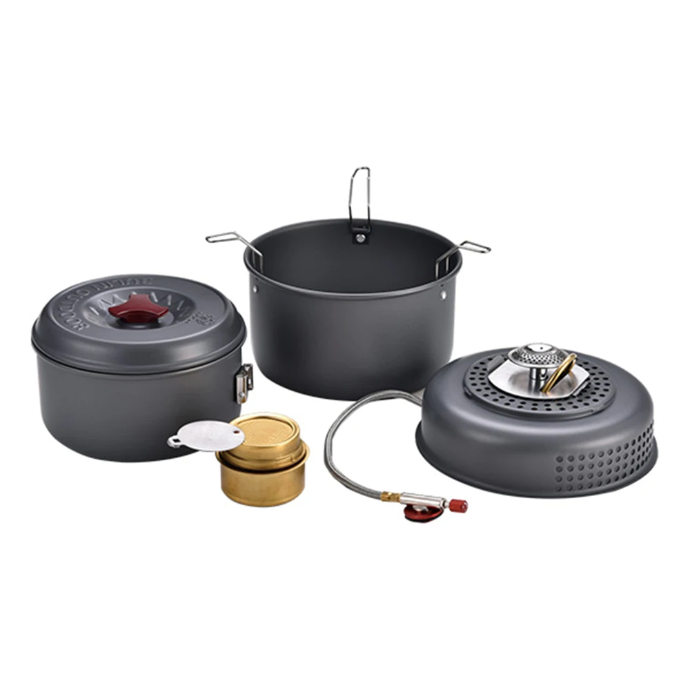 

Outdoor 5 PCS Camping Cooking Set Windproof Boiler Cradle Pots Portable Cookware Cookout Utensil Gas Alcohol Stove Set