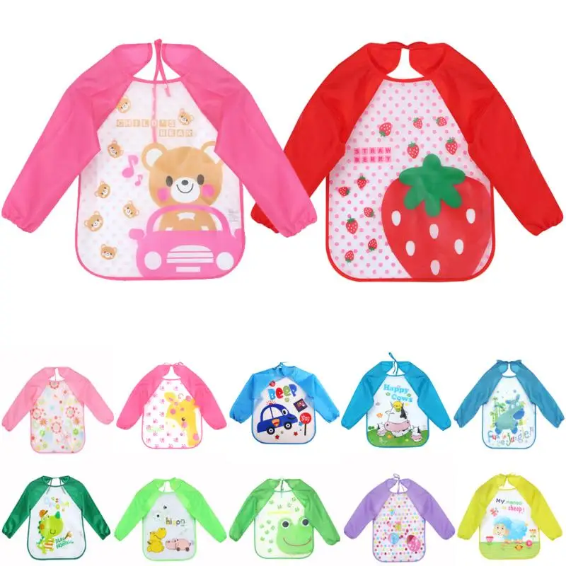 

Long Sleeve Waterproof Coverall Baby Bibs Infant Burp cloths Animals print Toddler Scarf Feeding Smock Baby Feeding Accessories