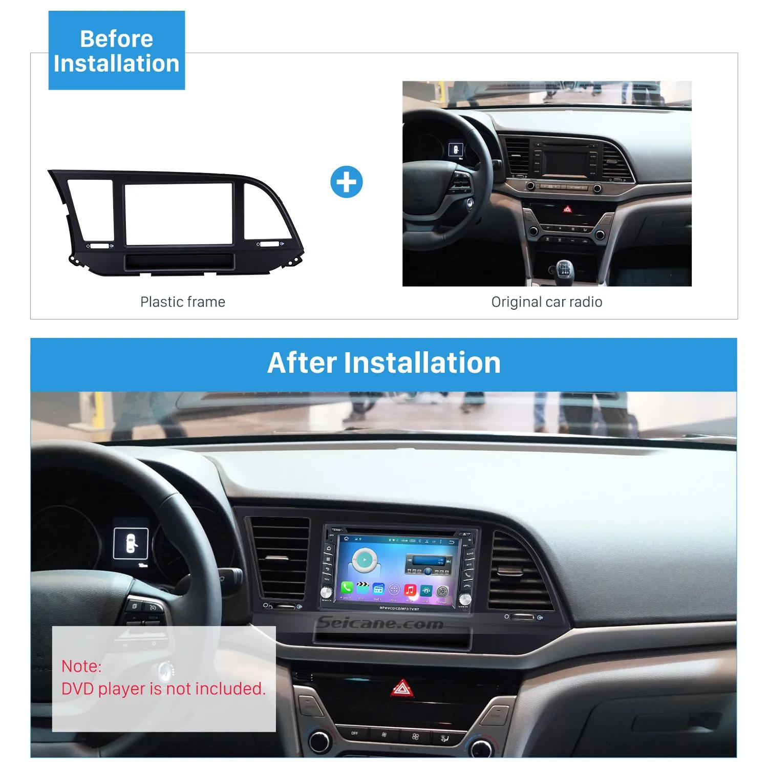 

Seicane 2 Din For 2015 HYUNDAI ELANTRA LHD Car Audio Fascia Frame Installation Dashboard Refitting Plate Panel