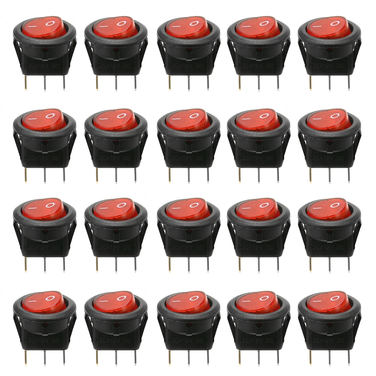 

20Pcs/set 12V 16A 19mm Mounting Hole Car Boat Red LED Round Dot Rocker Toggle Switch SPST ON/OFF Universal For Car Boat Truck