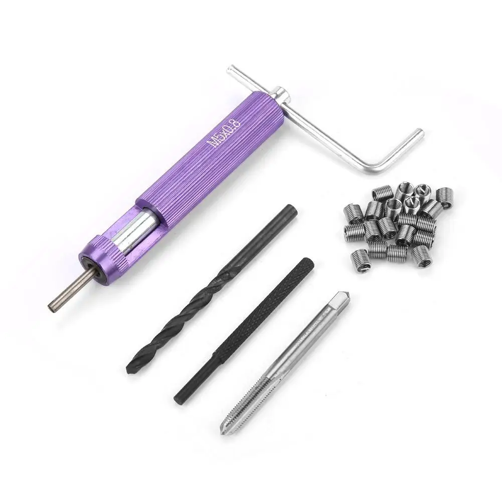 

M5*0.8 Thread Inserts Repair Car Engine Block Restoring Damaged Thread Repair Insert Tools Kit + 20pcs Thread Inserts