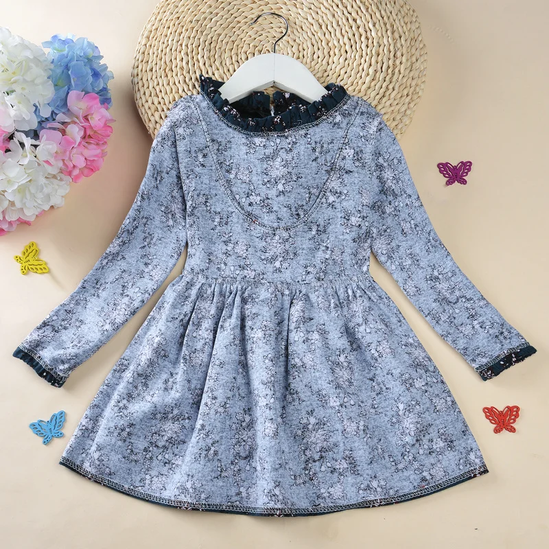 Новинка года; Модное детское платье с цветочным рисунком в Корейском стиле осеннее Хлопковое платье с длинными рукавами для маленьких девочек 4-11 лет