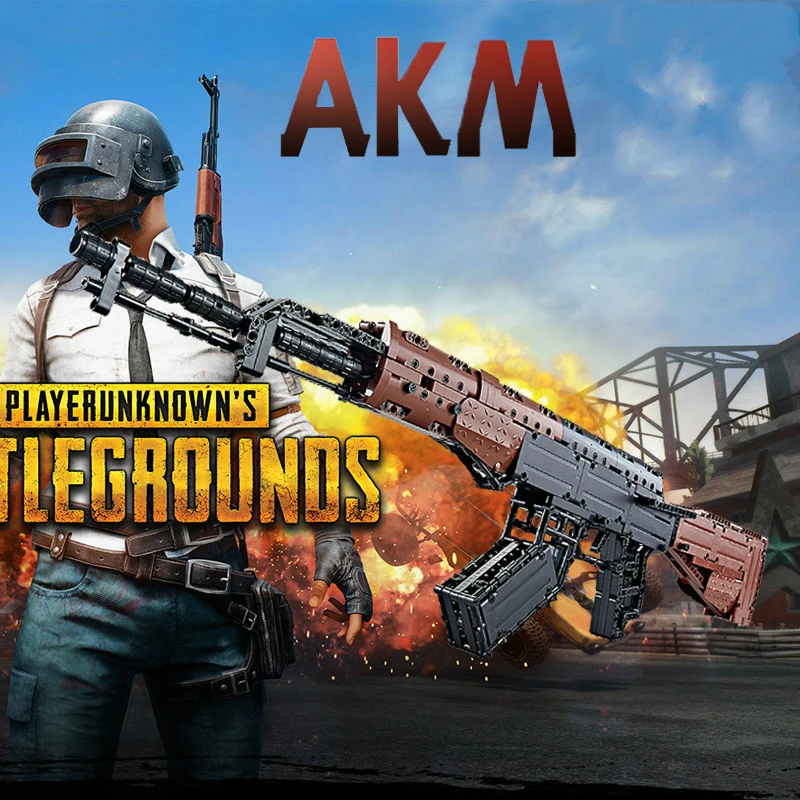 

PUBG AKM Big SIze Gun Weapon Military With 2 Figures SWAT AK Signal Gun Model Building Blocks Brick With Soft Bullets Toys