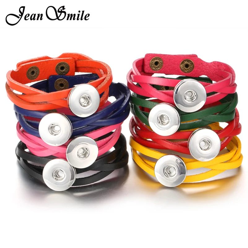 

Newest Handmade Snap Braided Leather Bracelets Fit 18mm Snap Button Jewelry Vintage Bohemian Bracelet for Women Men