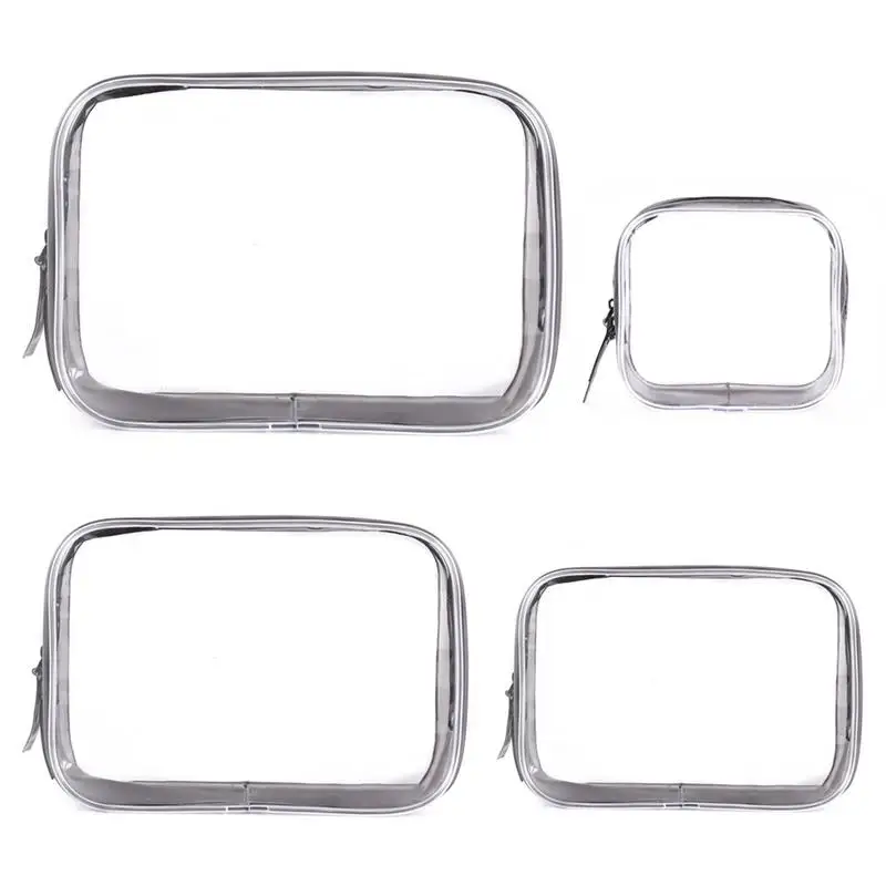 4 قطعة بسيطة ماكياج التجميل حقيبة للسفر المحمولة واضح PVC حقيبة مستحضرات تجميل لالماكياج شفافة محفظة الحقيبة