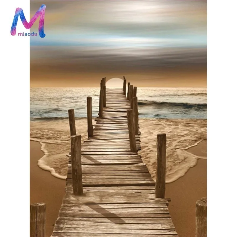 

5D Diamond Embroidery Landscape Kid Diamond Painting Full Square Drill Seaside Picture Of Rhinestone Single-plank Bridge Decor