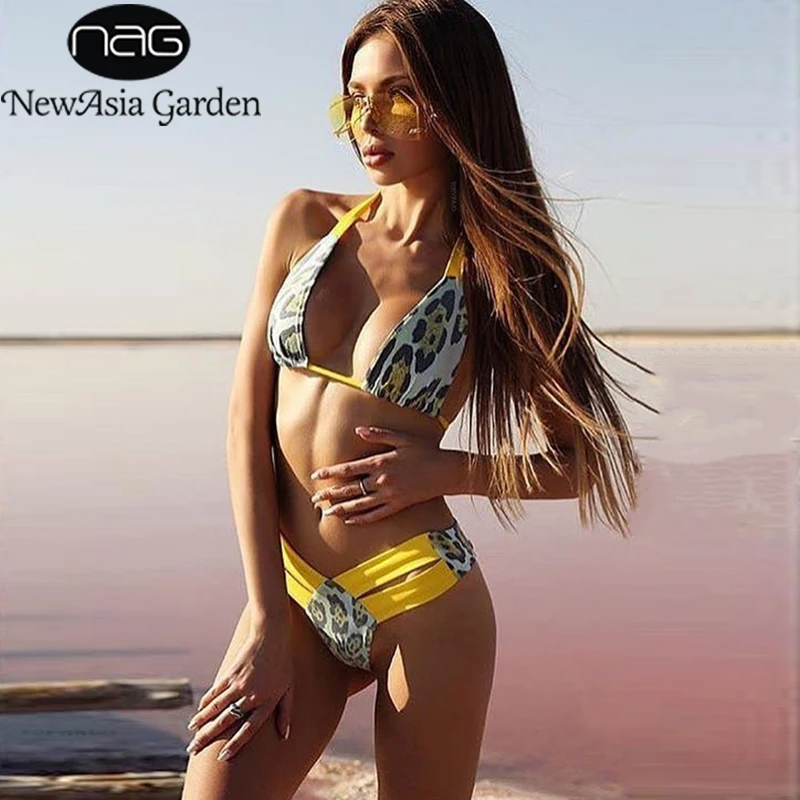 

NewAsia Bohe Floral Print Bathing Set 2 Piece Set Women Leopard Hollow Out Beach Shorts Bikini Suit Beachwear Matching Sets 2019