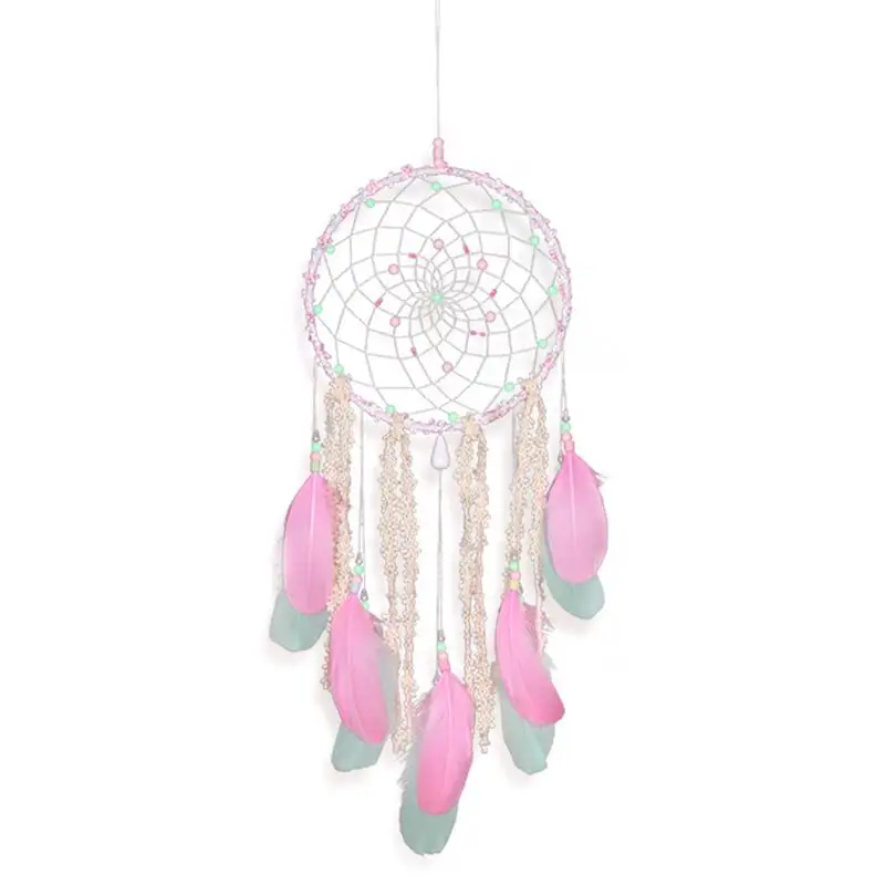 

Innovation Dream Catcher Feather Signal Ring Pink Wind Chimes Handmade Ornaments Gifts Wedding Home Decorations For Products