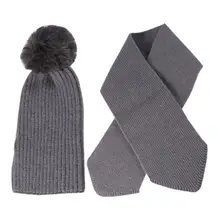 Комплект из 2 предметов, подходящие для детей обоих полов, вязаная шапка и шарф, костюм осень зима Стильная шарф и шапка; комплект одежды(темно-серый