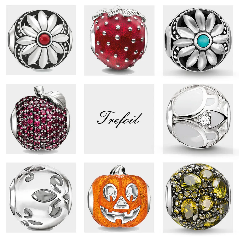 

DIY Beads Petals Strawberry Pumpkin Lotus Apple Charm,Fashion Silver Jewelry Ethnic Gift For Women Men Fit Bracelets Necklace