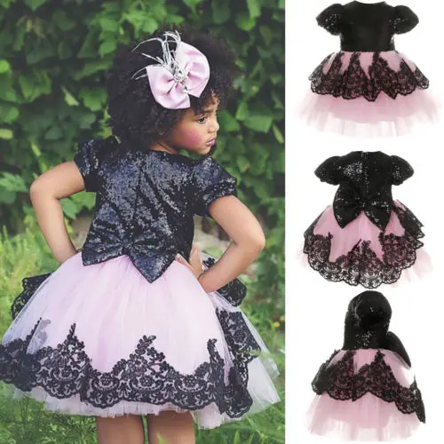 

Toddler Newborn Baby Girl Sequin Bowknot Lace Tulle Tutu Dress Pageant Wedding Party Princess Dress Cute Clothes