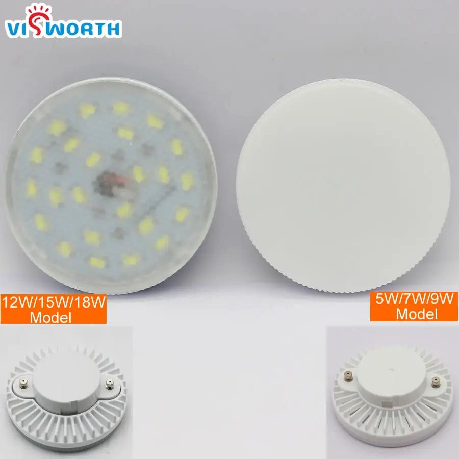 VisWorth GX53 светодиодный светильник SMD2835, 5 Вт, 7 Вт, 9 Вт, 12 Вт, 15 Вт, 18 Вт, лампада светодиодный шкаф СВЕТОДИОДНЫЙ лампы Точечный светильник переменного тока 110V220V Теплый Холодный белый светодиодный светильник