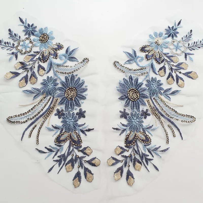 

2pcs DIY Clothes Patch Flowered Embroidered Patches for Wedding Dress Fabric Sew On Cloth Applique National Style
