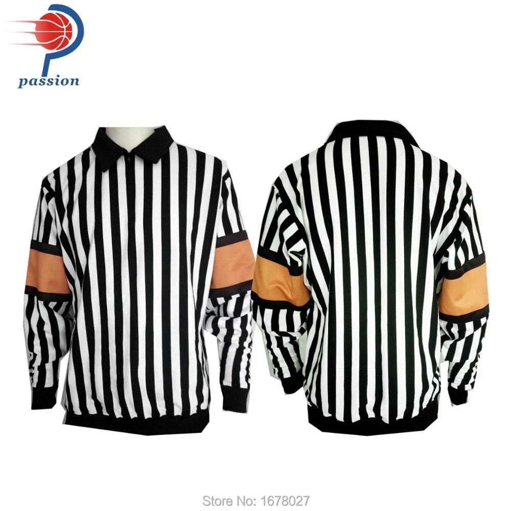 MOQ 5 pcs 30 Each Black White Ribbing Hockey Referee Jerseys Shirt