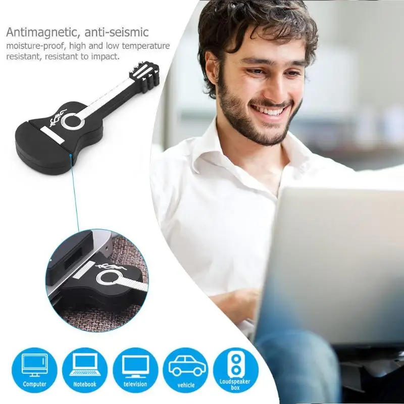 4GB/16GB Musical Guitar Model USB 2.0 Flash Drive Memory Stick Pen Drive External Storage U Disk for Phone Computer