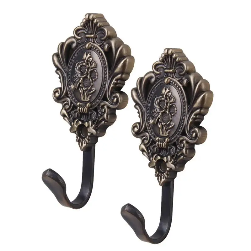 

2pcs Vintage Zinc Alloy Drapery Curtain Holdbacks Rose Pattern Tieback Hooks Bronze