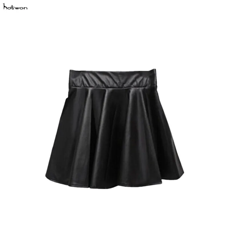 2018New Лидер продаж модные дамы девушка тонкий Высокая Талия Pu плиссированные юбки