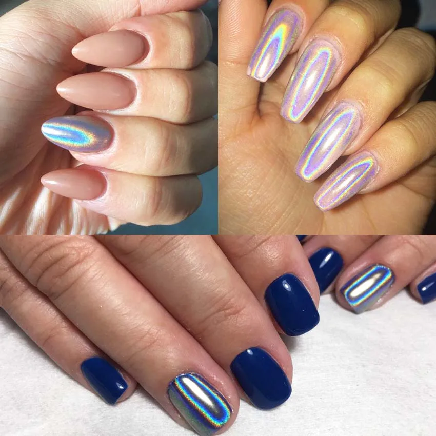 يونيكورن الليزر مسمار بريق هولو قوس قزح الثلاثية الأبعاد مسمار مسحوق الكروم مسمار مسحوق الغبار مانيكير رسومات أظافر زينة SF3057