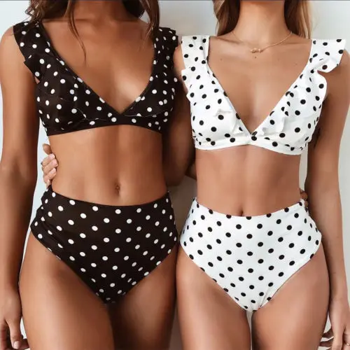 

2018 Sexy Brazilian Women Bikini Set Push-up Padded Bra Swimsuit Dots Print Swimwear High Waist Beachwear Ruffles Bathing suit