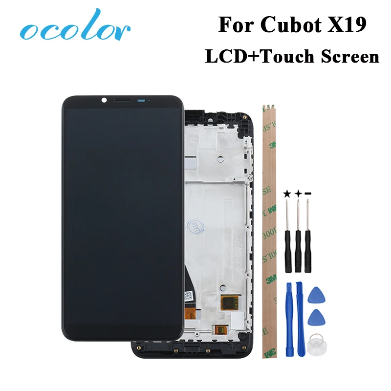 

ocolor For Cubot X19​ LCD Display + Touch Screen Digitizer With Frame +Film Replacement + Tools +Adhesive For Cubot X19 Phone