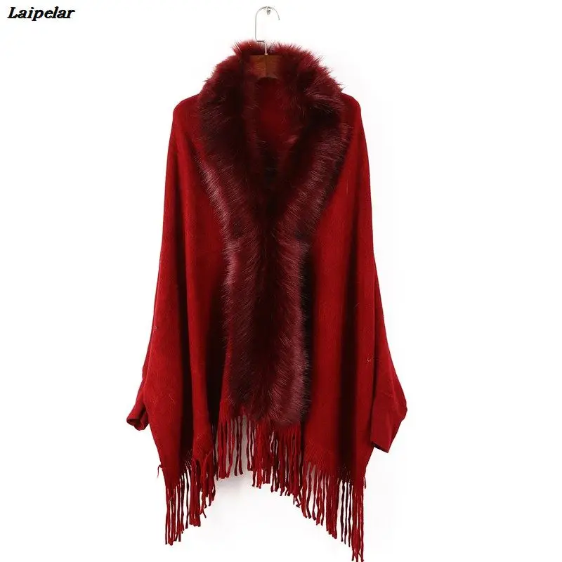 Laipelar, зимнее женское однотонное пончо из искусственного меха, Дамский модный меховой шарф, женское одеяло, шали, накидки для путешествий, теплая накидка Laipelar