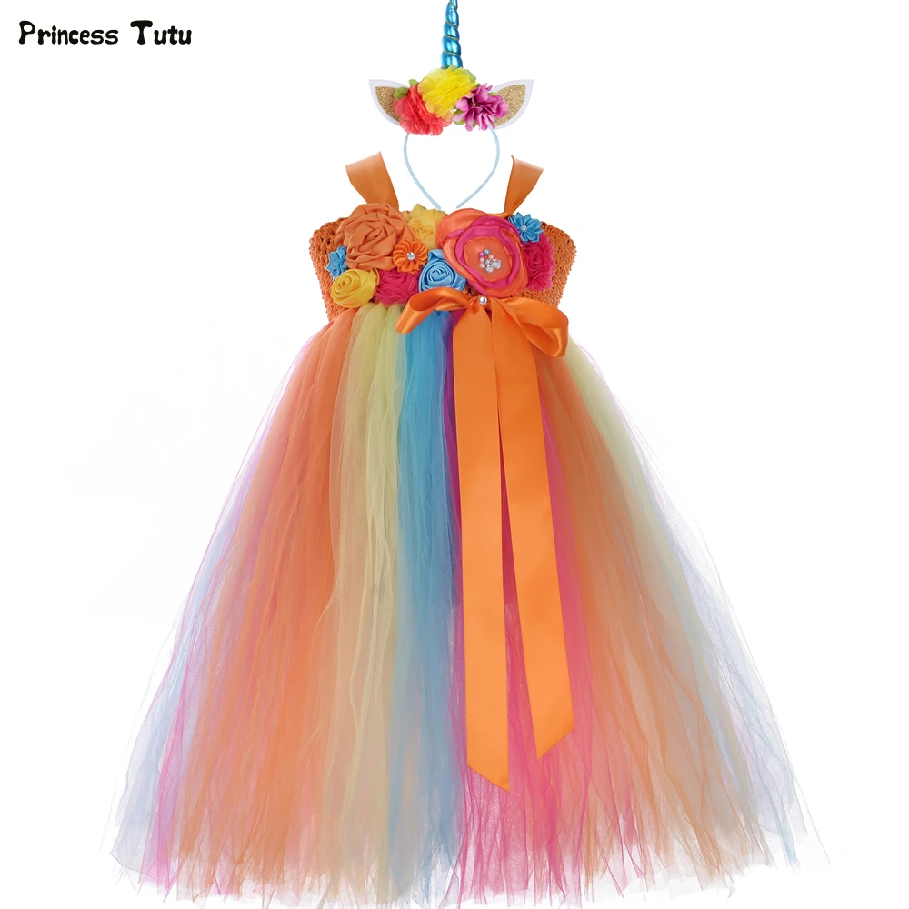 rainbow flower girl dress