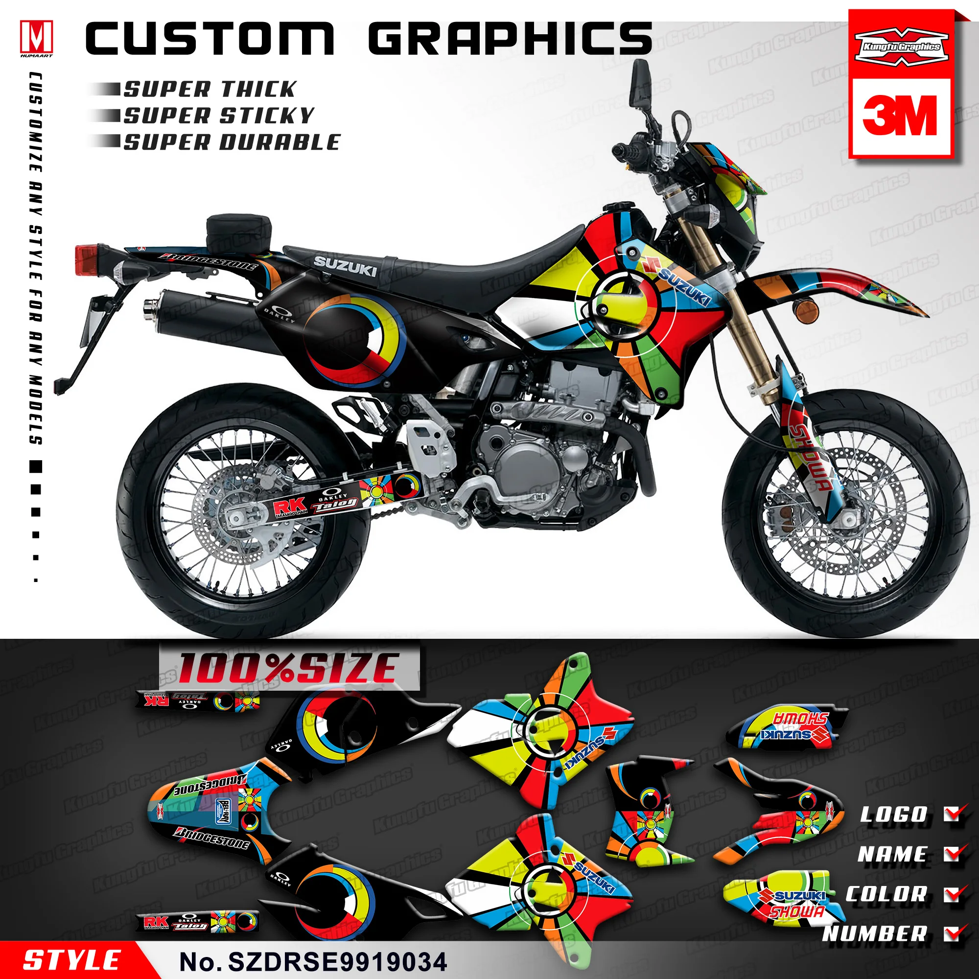 KUNGFU графика водонепроницаемые наклейки для Suzuki DRZ400SM DRZ 400 SM DRZ400E E 1999-2019 (Стиль №