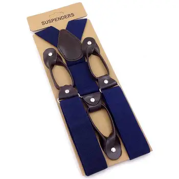 

Men's Braces 6 Clips Suspenders Male Vintage Casual Suspenders Spaghetti Strap Genuine Leather