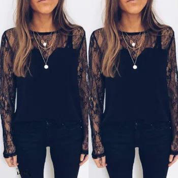 

Ladies Women Lace Patchwork Office Top Blouse Round Neck Casual Loose Shirt Ladies