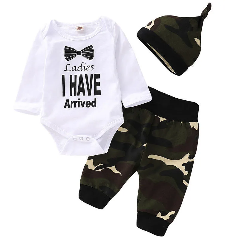 3Pcs Spring Cotton Clothes For Boys 2019 New Arrival Infant Baby Long Sleeve Letter Pattern Bodysuit+Long Pants+Hats Sets |
