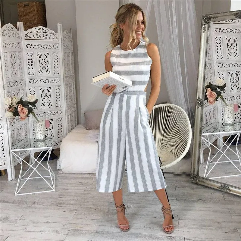 

2019 Summer Women Jumpsuits Sleeveless Spaghetti Striped Bodysuit Cocktail Slim Casual Cover Ups Lady Beach Dresses Women Romper