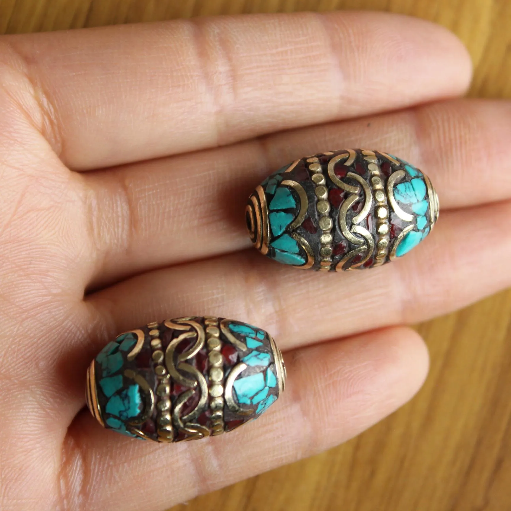 

BD0172 Handmade Nepal Beads For Jewelry Making Brass Natural Stone Diy Beads Necklace Accessories 2 Beads Lot