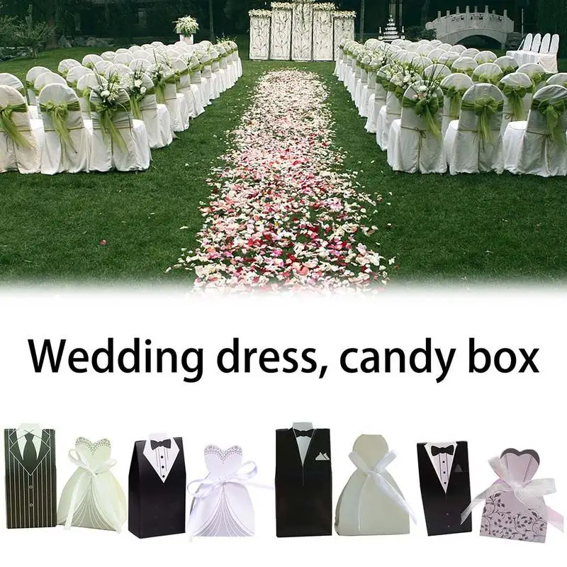 

100pcs Wedding Candy Box Four Kinds Dresses Pattern Black And White Suit European Style Bride Groom