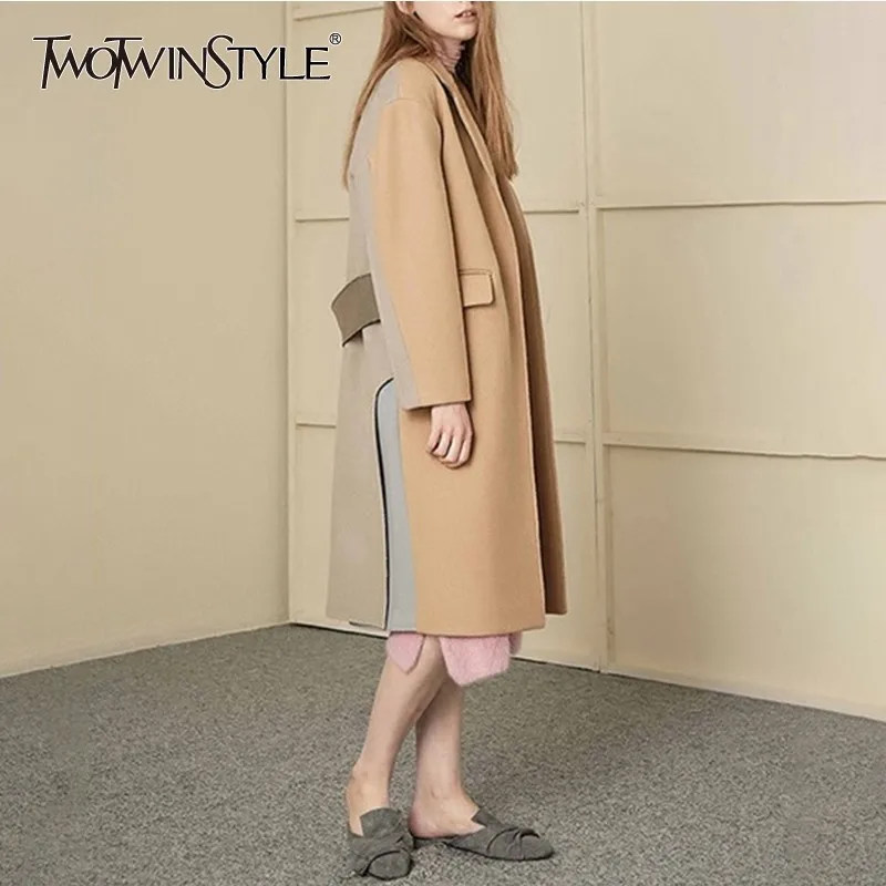 Женский шерстяной кардиган TWOTWINSTYLE осеннее пальто с длинным рукавом в стиле