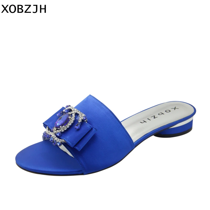 

XOBZJH Women Shoes 2019 Summer New Fashion Flat Sandals Ladies Luxury Party Blue Mature Open Toe Ladies Buckle Shoes Plus Size