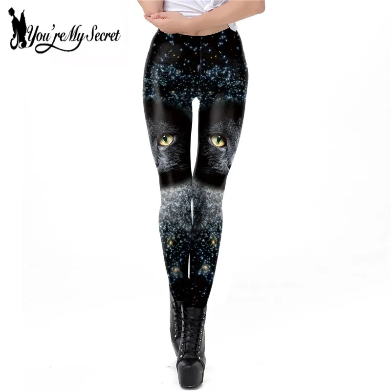 

[You're My Secret] Mysterious Black Cat Legging For Women 3D Printing Harajuku Style Starry Sky Leggins For Fitness Workout Pant