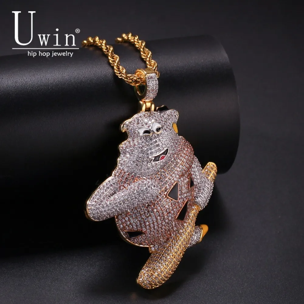 

UWIN Dog Holding Baseball Bat Pendant Hip Hop Bling Copper Material Necklace Chain Fashion Hiphop Jewelry