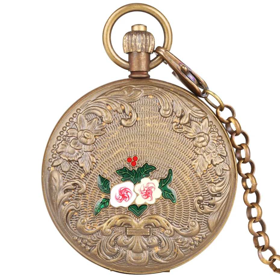 Antique Pure Copper Mechanical Pocket Watch Creative Roman Numerals Tourbillon Display Pendant Clock Luxury Gifts Item 3