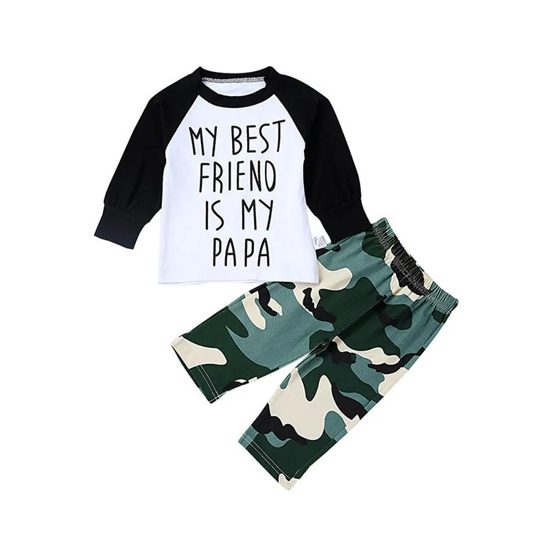 

2019 Fashion Baby Infant Boys Letter Clothes Sets Military Camo O-neck Sports T Shirt + Camouflage long Pants For Baby Suit