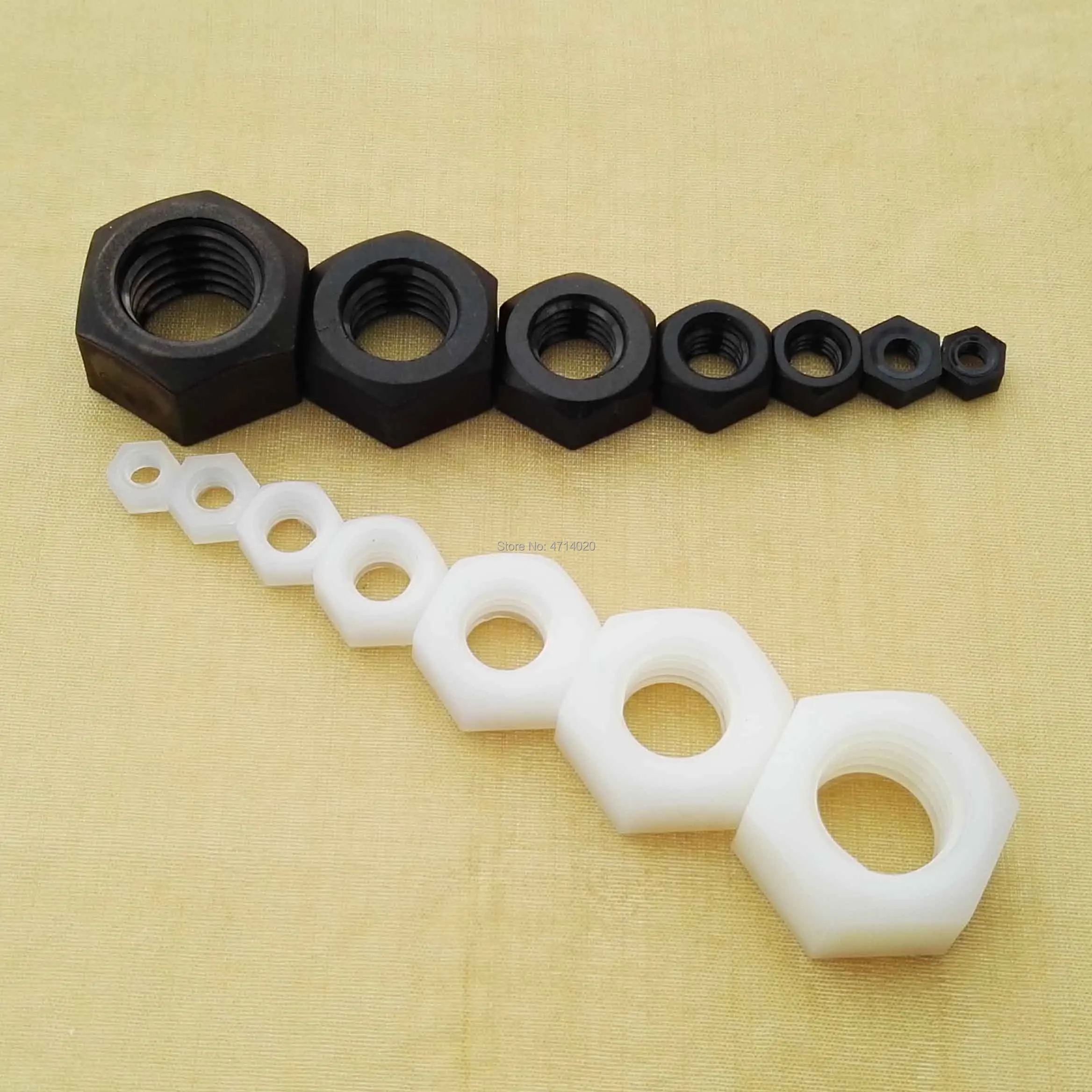 M2 M2.5 M3 M4 M5 M6 M8 M10 M12 Black White Nylon Plastic Insulation Metric Threaded Hex Hexagon Nut Bolt Screw 25x hexagon nuts