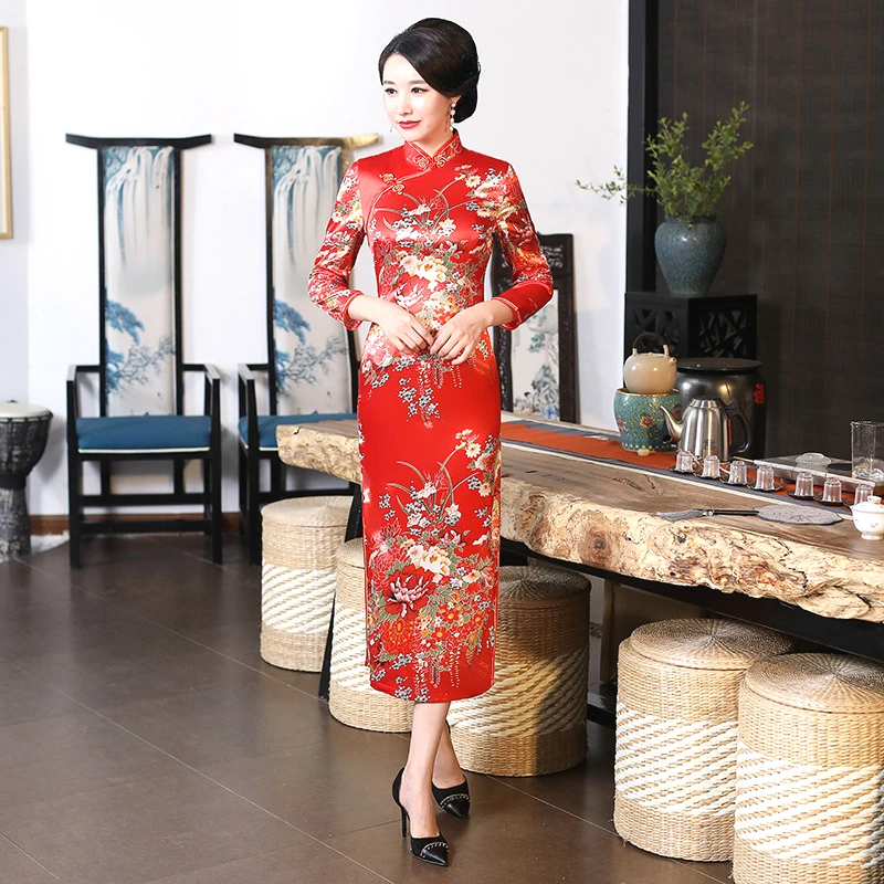 S 6XL платья в восточном стиле с длинным рукавом Qipao Robe Chinoise традиционное китайское