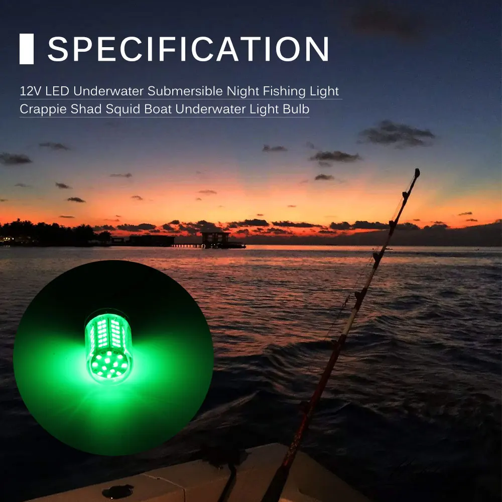 LemonBest Safe Fish Light 12V LED Underwater Submersible Night Crappie